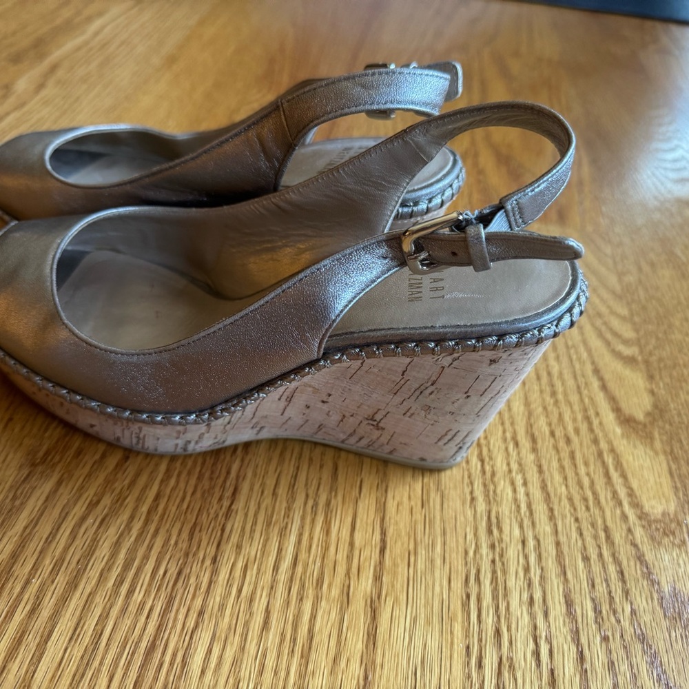Stuart Weitzman Bronze Wedge Sandals